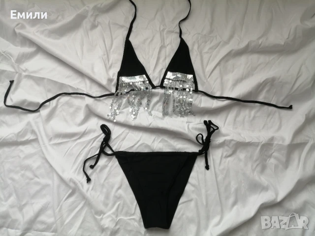 Нов комплект дамски бански от две части с блестящи цветни пайети р-р L и XL, снимка 5 - Бански костюми - 50620613