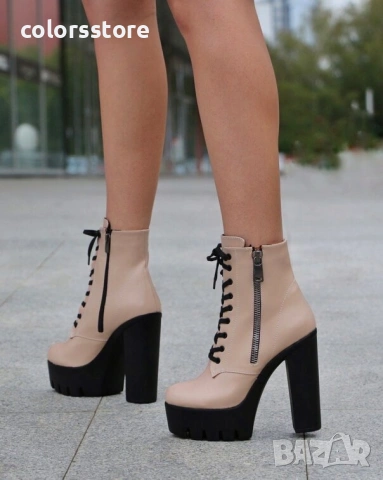 Боти на ток - бежова кожа - BT13