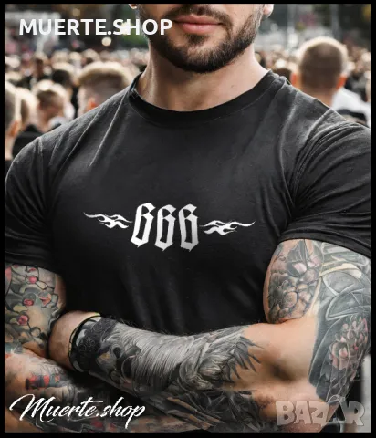 Черна тениска с щампа HELLHOUNDS 666, снимка 2 - Тениски - 47554412