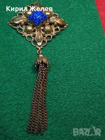 ПРЕКРАСЕН СТАРИНЕН ФИЛИГРАНЕН ПОЗЛАТЕН БРОНЗОВ Ар НУВО ПЕНДАНТ със СКЪПОЦЕНЕН КАМЪК ЛАЗУРИТ 4951, снимка 18 - Антикварни и старинни предмети - 31292797