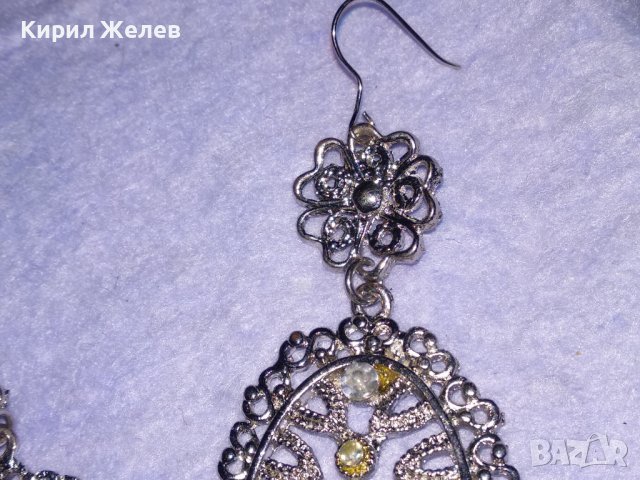 СРЕБРИСТИ АЖУРНИ РЕТРО СТИЛ ОБЕЦИ БЛАГОРОДНА СТОМАНА с КРИСТАЛЧЕТА 38614, снимка 8 - Обеци - 41648673