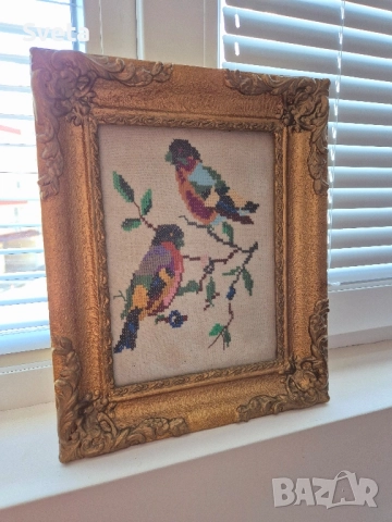 Старинен гоблен 30х24 см , снимка 2 - Антикварни и старинни предмети - 52364386