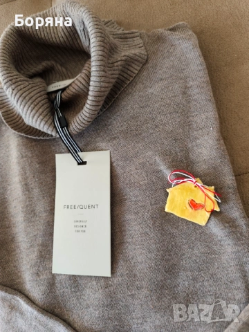 FREEQUENT ново шоколадово кафяво поло с брошка, снимка 2 - Блузи с дълъг ръкав и пуловери - 53724990