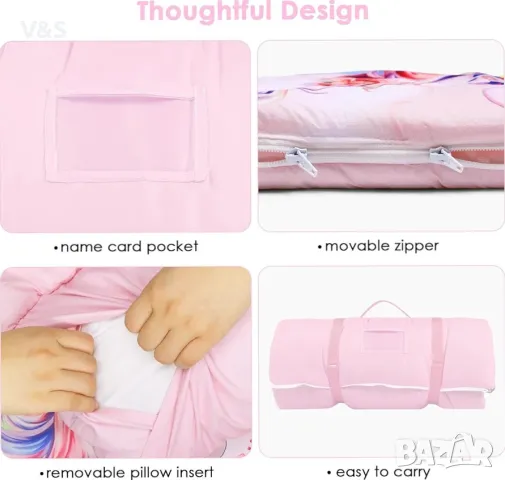 Сгъваем спален чувал за момичета и момчета, спален чувал с цип за дрямка на къмпинг, 150x60 см, снимка 4 - Спално бельо и завивки - 49848448