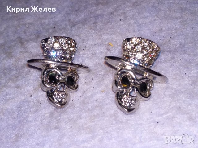 НЕОГОТИЧЕСКИ ПИРАТСКИ ФЕШЪН АРТ МЕДНИ ОБЕЦИ с БЯЛА ПОЗЛАТА и ИСКРЯЩИ ФАСЕТИРАНИ КРИСТАЛИ 28495, снимка 5 - Обеци - 41483894