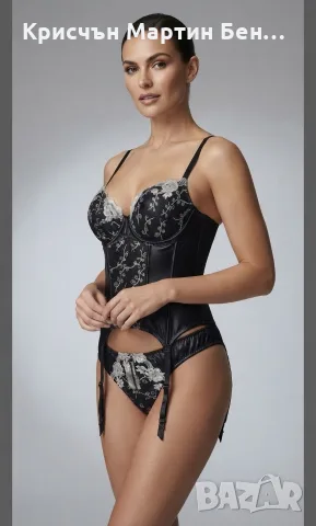 Луксозен черен комплект тип корсет COLLETTE COLLECTIONS с бродерия и еко кожа, снимка 8 - Корсети, бюстиета, топове - 38816117