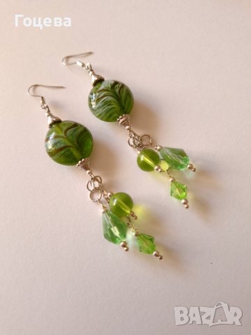 Разкошен комплект бижута обеци и колие с ръчно изработени стъклени Мурано мъниста в зелено, снимка 6 - Бижутерийни комплекти - 41601038