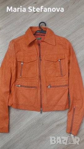 Оранжево яке естествена кожа Benetton , снимка 5 - Якета - 41900585