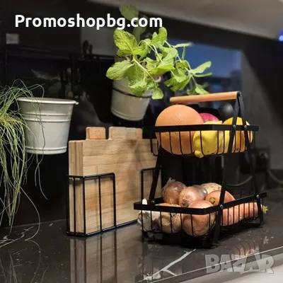 Двуетажна кошница за зеленчуци и плодове Ruhhy, метална, черна, снимка 4 - Аксесоари за кухня - 48772438