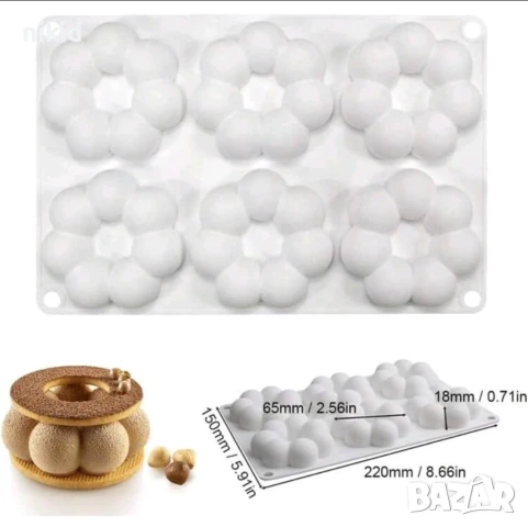 6 цветя цвете от топчести понички едри силиконов молд форма мус кексчета мъфини гипс шоколад сапун , снимка 3 - Форми - 51134162