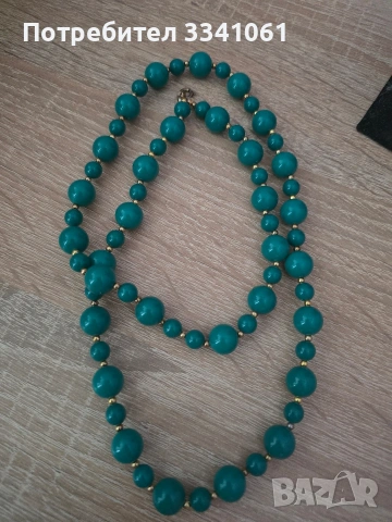 Старо Колие от мъниста в тюркоазено Зелен цвят, снимка 2 - Колиета, медальони, синджири - 53389002