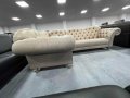 Бежов кожен ъглов диван и табуретка тип Честърфилд, снимка 9