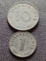 Две монети 1 райхспфенинг 1943г. / 10 райхспфенинг 1944г. Трети райх с СХВАСТИКА редки 37759, снимка 1