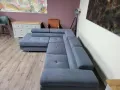 Сив ъглов диван от плат с фунция сън и ракла, снимка 3