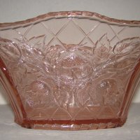 Старинна фруктиера жардиниера ар деко розово стъкло 27 см, почти отлична, снимка 4 - Декорация за дома - 40754313