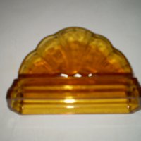 Винтидж  Арт Деко стъклен салфетник цвят карамел, снимка 6 - Други ценни предмети - 41398540
