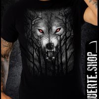 Черна тениска с щампа WOLF FOREST, снимка 1 - Тениски - 41341304