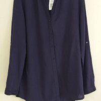 Дамска риза дълъг и къс ръкав с обръщане тъмно синя L размер, снимка 1 - Ризи - 40264790