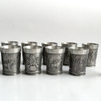 Калаени Zinn малки ловджийски чашки за ракия с ловни мотиви, снимка 4 - Антикварни и старинни предмети - 41368521
