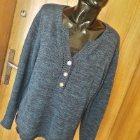 Тъмно синя дебела блуза плетиво с 3 копчета ХЛ, снимка 1 - Блузи с дълъг ръкав и пуловери - 34414955