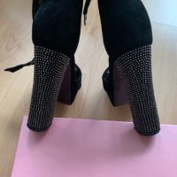 Дамски черни сандали на висок ток с камъни, снимка 3 - Сандали - 44480009