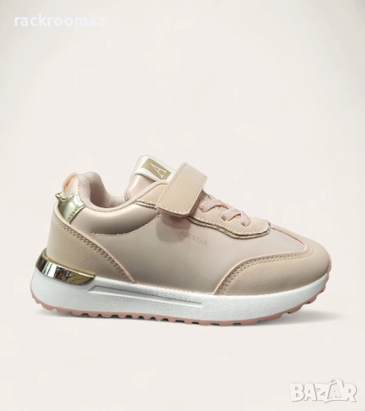 Детски маратонки в розово със златист акцент и велкро лепенка – W014295 Pink, снимка 1