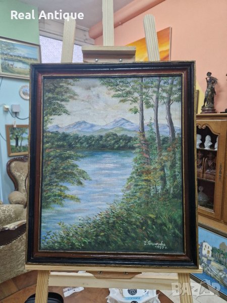 Антикварна картина масло върху платно - Б. Топалова 1997 г, снимка 1