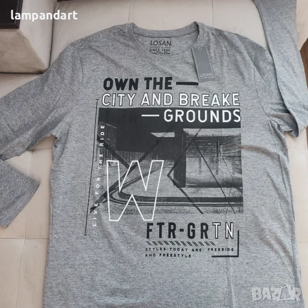 Блуза тениска с дълъг ръкав в сиво, снимка 1