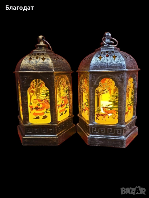 Коледен декоративен светещ фенер. Размери: 13х7 см, материал пластмаса., снимка 1