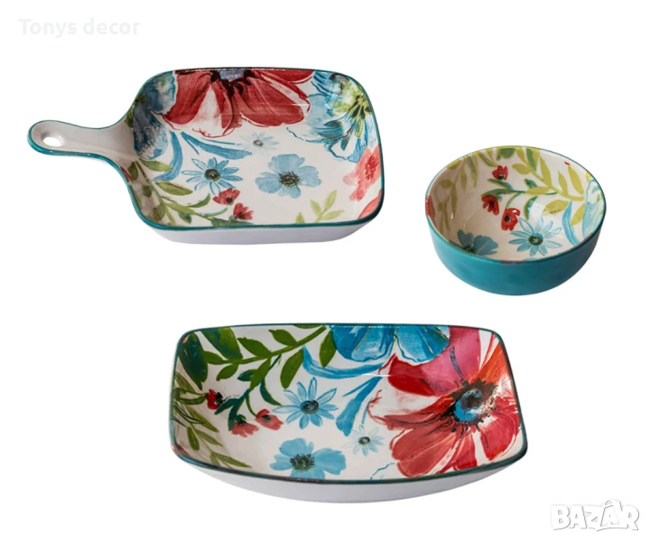 Цветен сервиз за хранене - купичка, подложка и плато, НОВИ, снимка 1