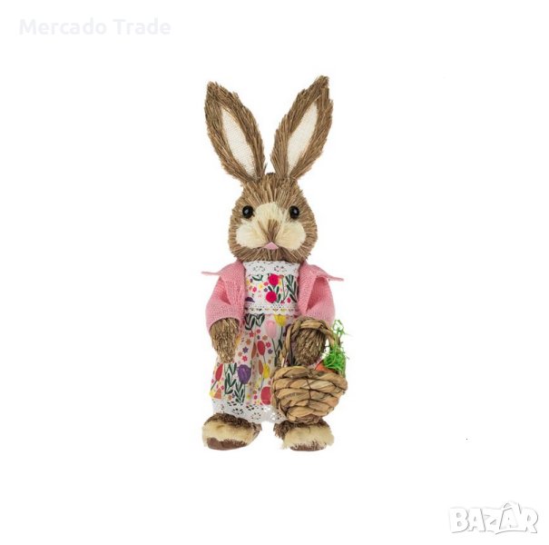 Великденска декоративна фигурка Зайче Mercado Trade, Флорална рокля, 46см, снимка 1