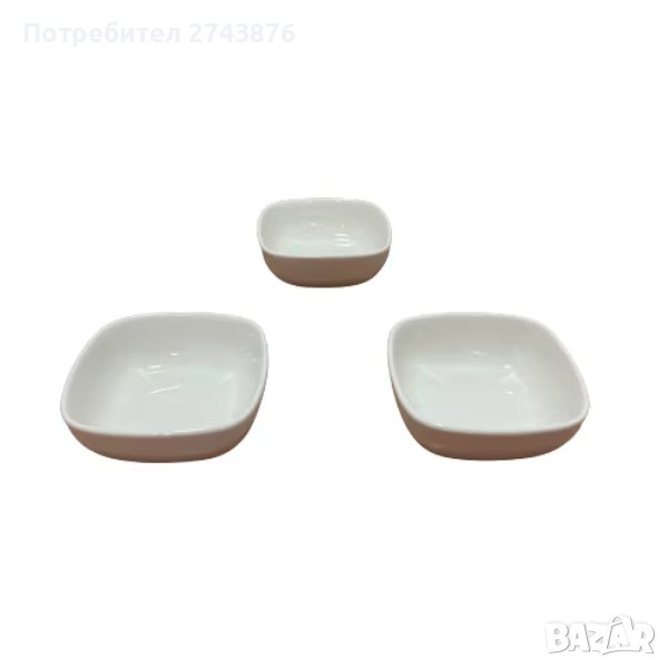 Комплект три керамични купички за сервиране на сосове, разядки, хайвер, Бели, 7х3см, снимка 1