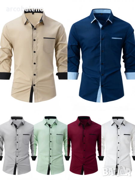 Мъжка бизнес вталена ежедневна риза с цветни блокове, Риза с дълъг ръкав, 8цвята , снимка 1