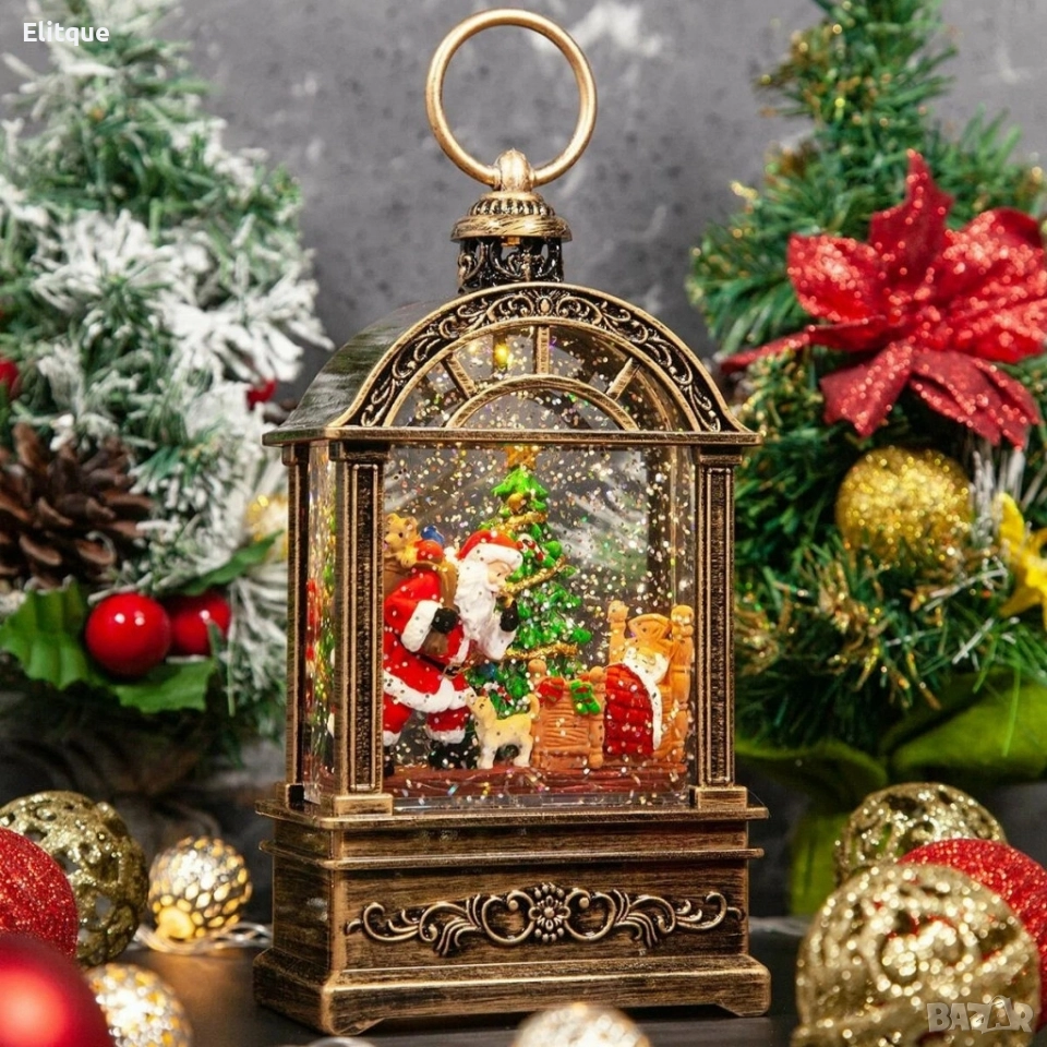 Коледен фенер с музика и снежен ефект – празнична лампа с LED светлина, снимка 1