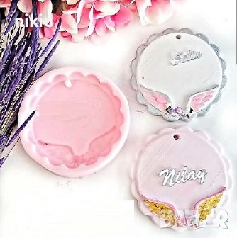 Кръг кръгла основа с крила пано силиконов молд форма гипс украса декор , снимка 1