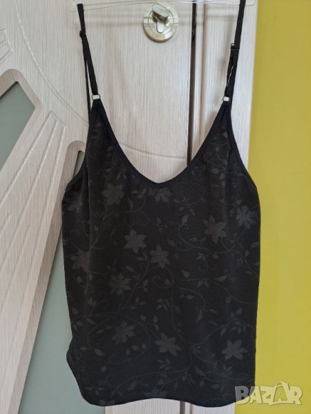 Дамски черен потник с тънки презрамки еластичен М, снимка 1