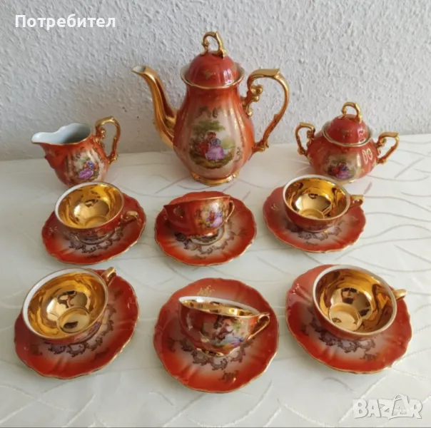 Комплект за кафе от 15 части Баварски порцелан 24 карата злато, снимка 1