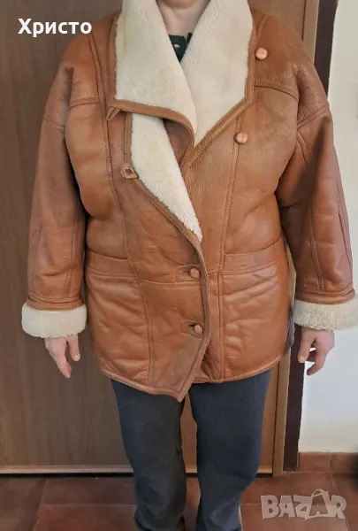 дамско палто кожух, естествена телешка кожа, кафяво супер, снимка 1