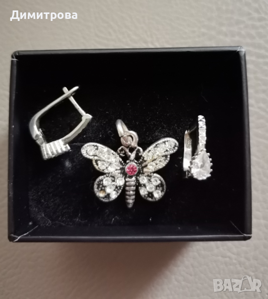 Сребърна висулка-пеперуда с камъни, снимка 1