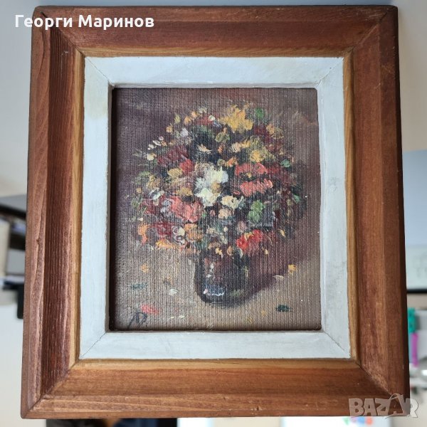 Картина, Ваза с цветя, маслени бои, Любомир Дойчев, 16 см Х 18 см, снимка 1