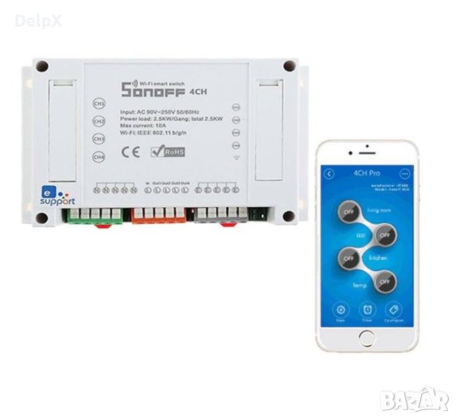 Безжичен Wi-Fi мрежови IP ключ за управление 4 канален 220V 4x10A, снимка 1