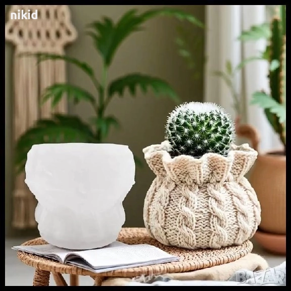 3D Плетен чувал чувалче плетиво Коледна свещ свещник силиконов молд форма калъп гипс кашпа смола, снимка 1