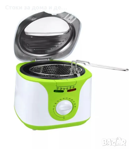 ✨Фритюрник Voltz V51980A, 1300W, 2 литра, Незалепващо покритие, Регулатор на температурата, Бял/зеле, снимка 1