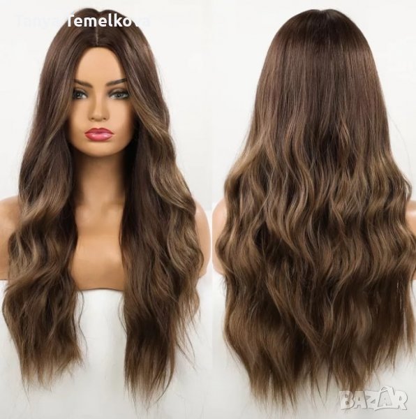 Дълга на вълни кафява перука без бретон, снимка 1