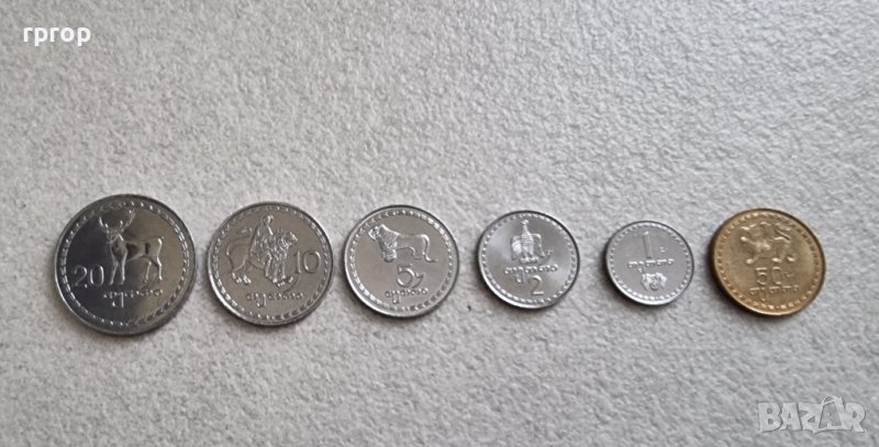 Грузия. Лот. 1, 2,5,10,20, 50 тетри. 1993 година. UNC. Чисто нови. 6 бройки., снимка 1