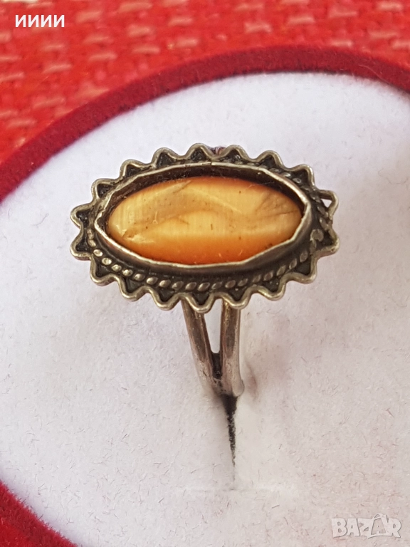 Сребърен пръстен с камък гема делфин, снимка 1