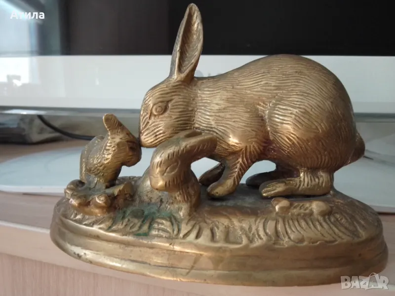 заек статуетка  бронз 12/16 см, снимка 1