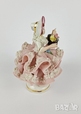 Порцеланова балерина с розова рокля и кошница - Sandizell, Dresden, снимка 4 - Статуетки - 52708617