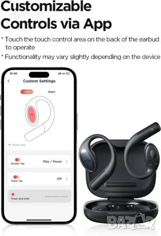 1MORE S51 Слушалки с отворено ухо, ултралек дизайн, сигурно прилягане, Bass More+, IPX5, черни, снимка 9 - Безжични слушалки - 47333663