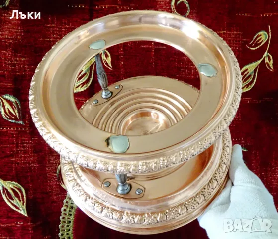 Меден чайник с кранче,диспенсър,стойка,спиртник,поднос. , снимка 6 - Антикварни и старинни предмети - 56009785